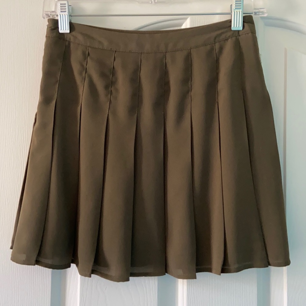 Olive green pleated skirt